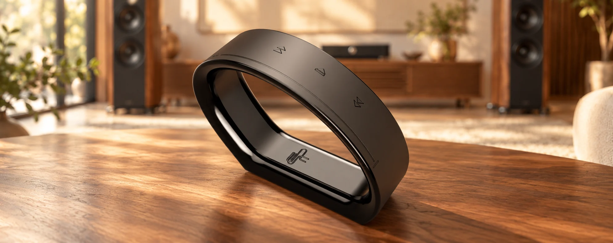 Wearable-inspired remote concept with a curved open form.