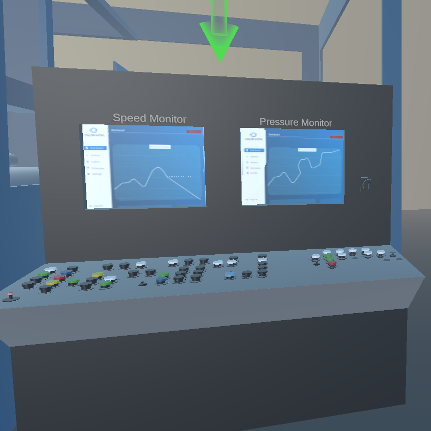 Virtual paper factory training environment with task board and machine controls